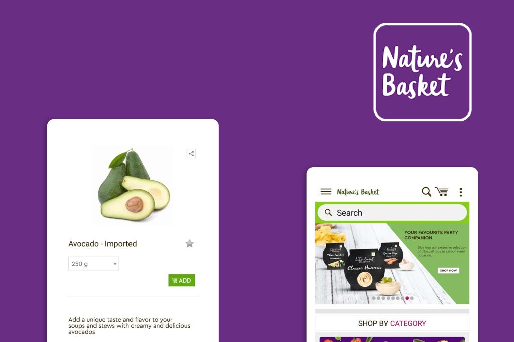 two app screens of nature basket mobile app
