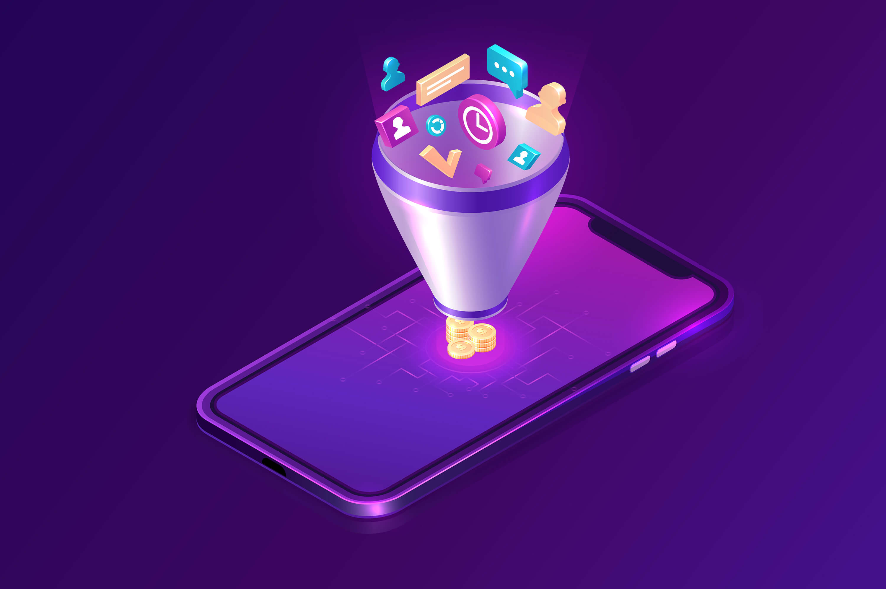 a smartphone on a violet background
