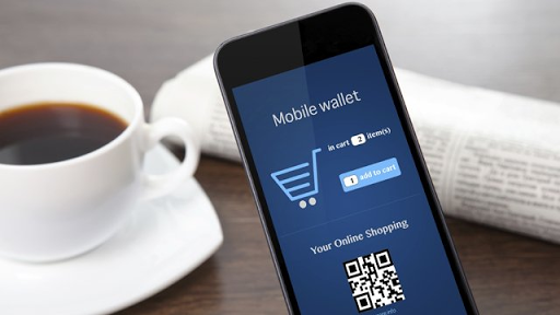 a smartphone with e wallet mobile app opened