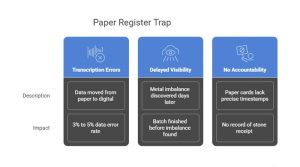 An infographic titled "Paper Register Trap" highlighting three major issues
